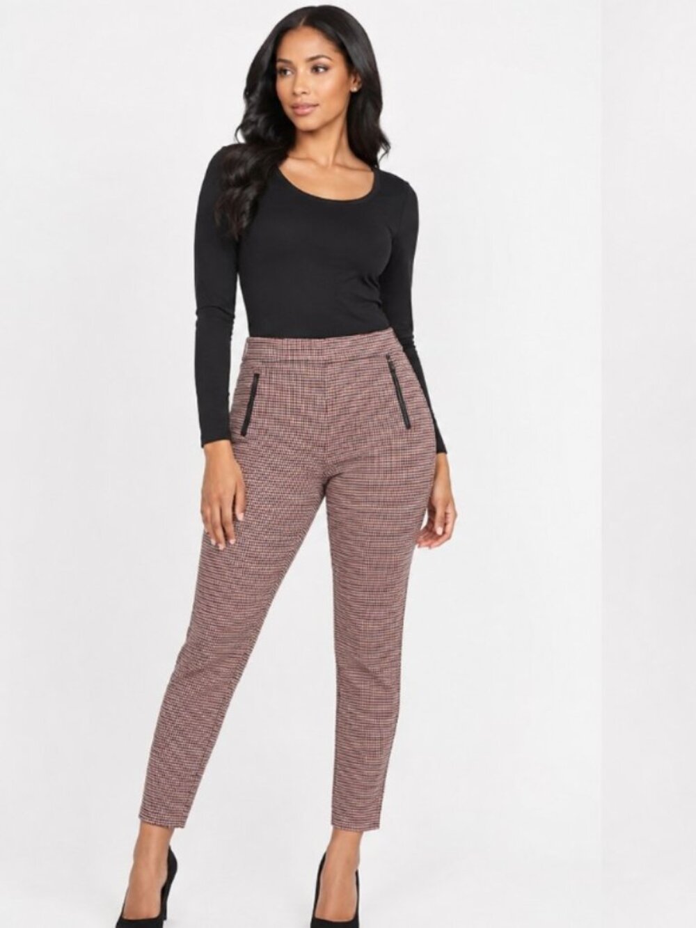 Calvin Klein Elegant Women's Red Black White Plaid  Slim Ankle Pants Size 14